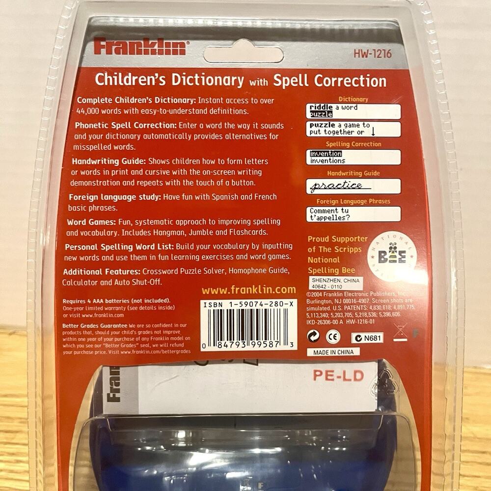Franklin HW-1216 Children's Dictionary With Spell Correction New Sealed - Picture 2 of 3